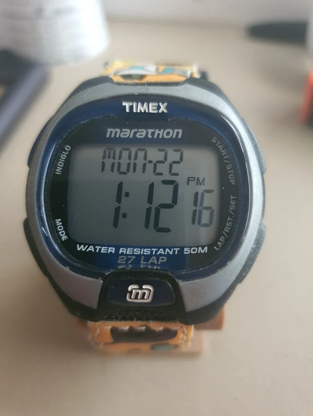10/$20 Timex Marathon Silver/Black Nylon Digital Alarm Chrono Men's Watch
